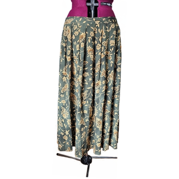 Dress Barn Olive and Mustard Floral A-Line Maxi Skirt With Pockets - Picture 1 of 13